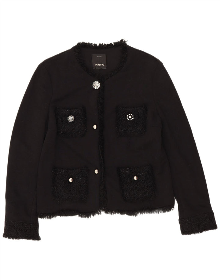 Pinko Veste Blazer 3 Boutons Femme UK 12 Coton Noir Moyen