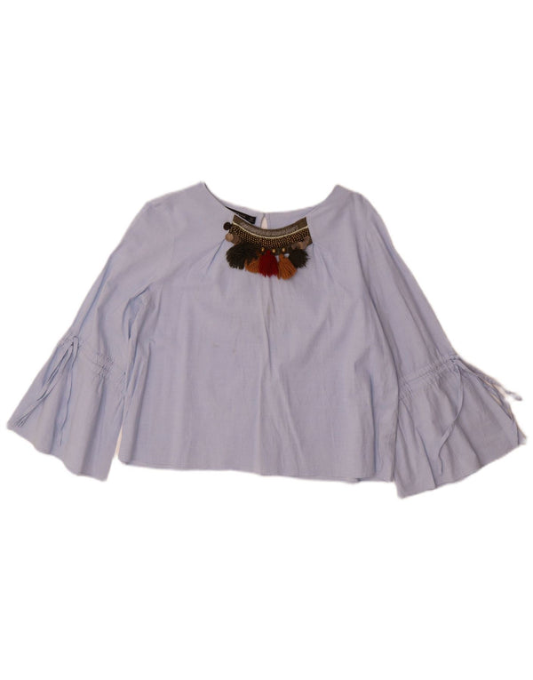 Zara Haut court à manches 3/4 pour femme UK 14 Bleu moyen