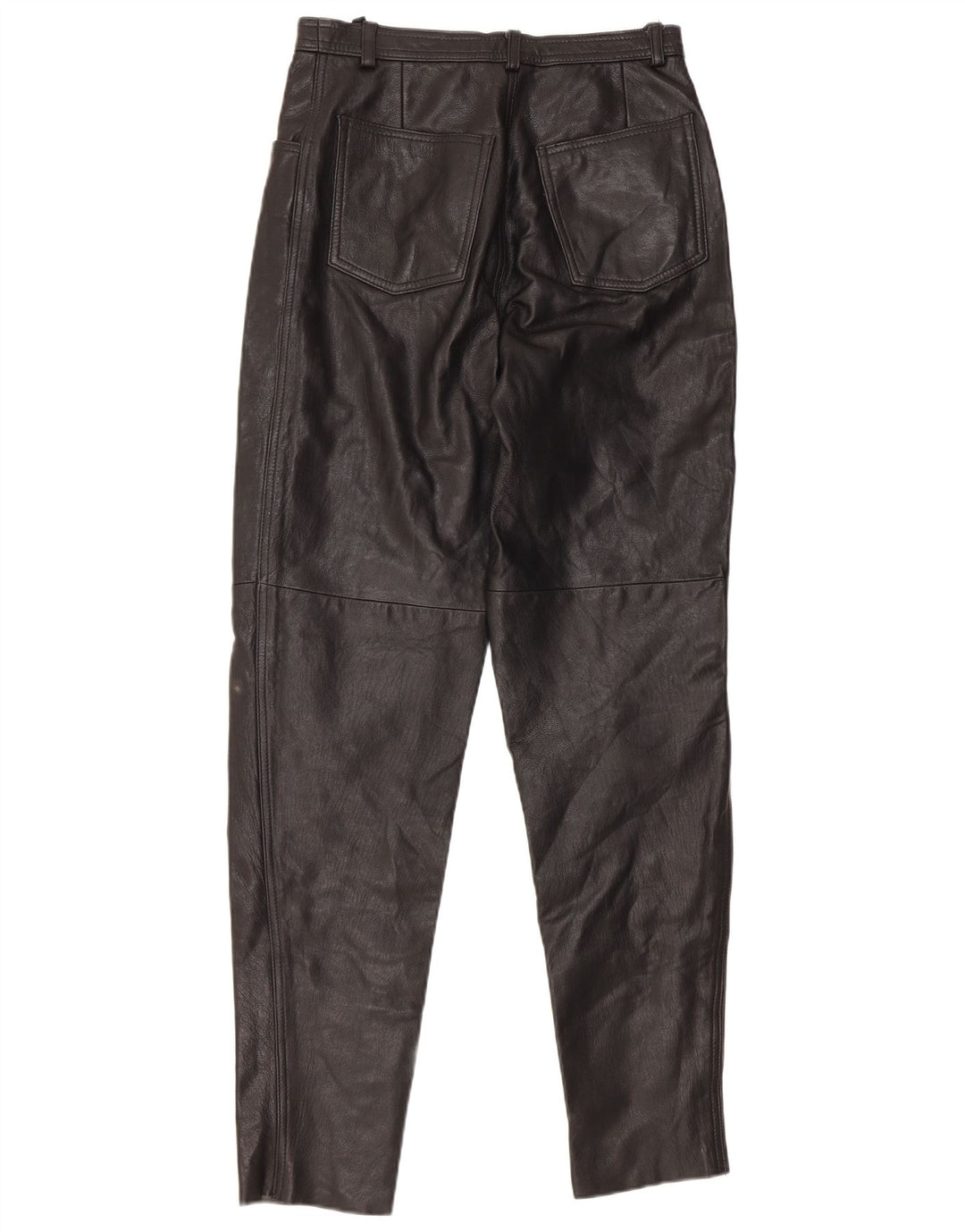 VINTAGE Pantalon taille haute femme IT 46 Large W28 L32 Cuir Noir