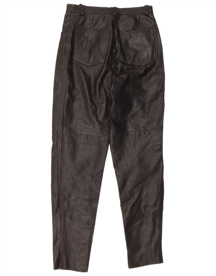 VINTAGE Pantalon taille haute femme IT 46 Large W28 L32 Cuir Noir