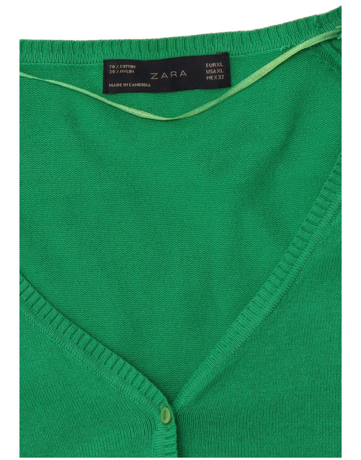 ZARA Femme Cardigan Pull UK 18 XL Vert Coton