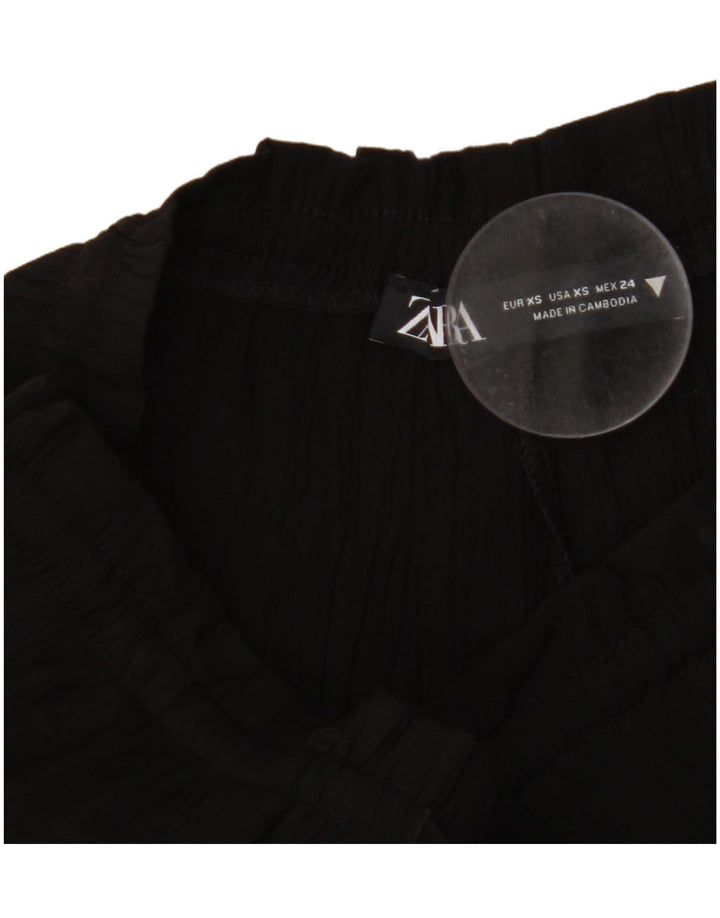 ZARA Pantalon large taille haute pour femme UK 4 XS W24 L11 Noir