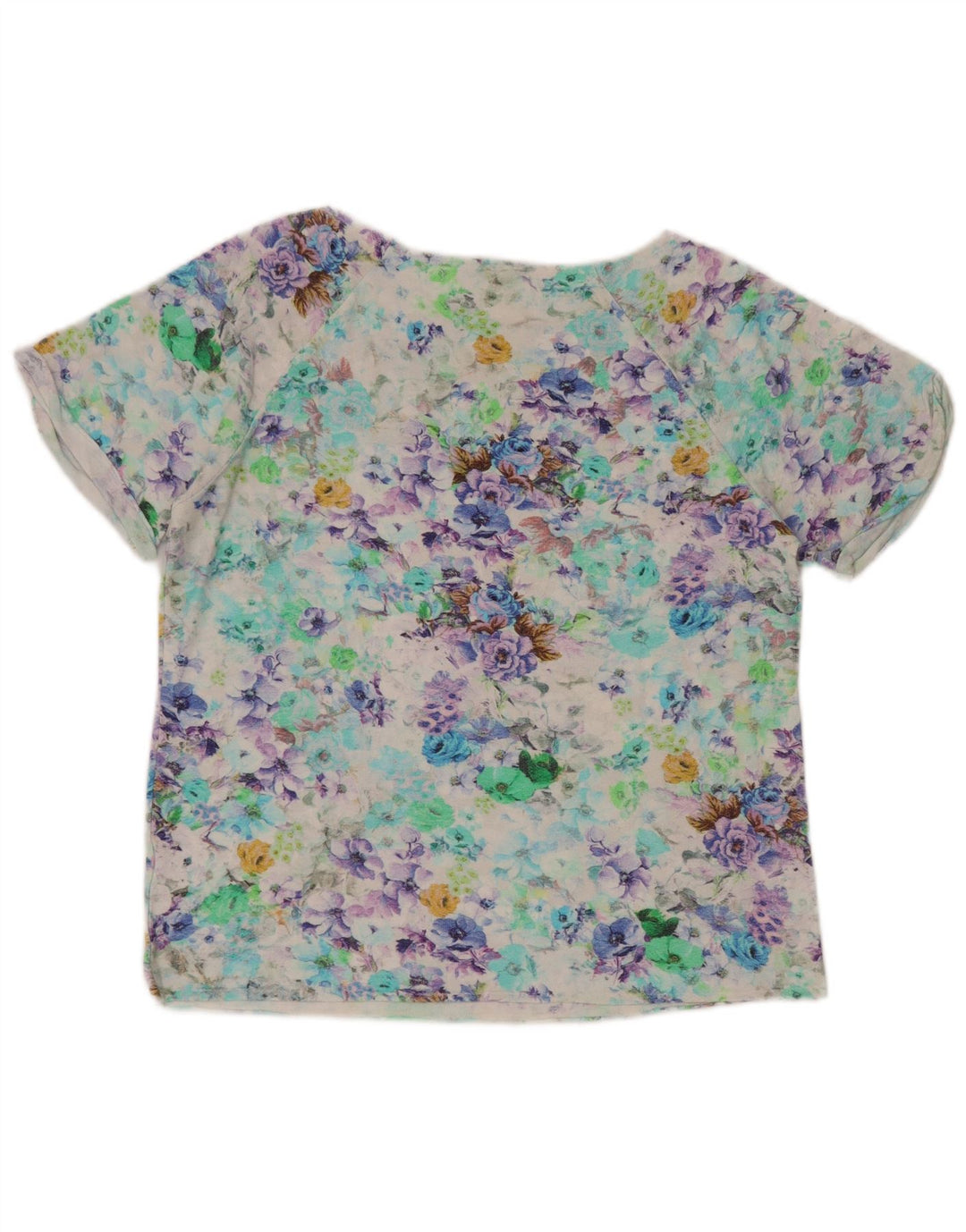 BENETTON T-Shirt Femme Top UK 14 Grand Floral Multicolore