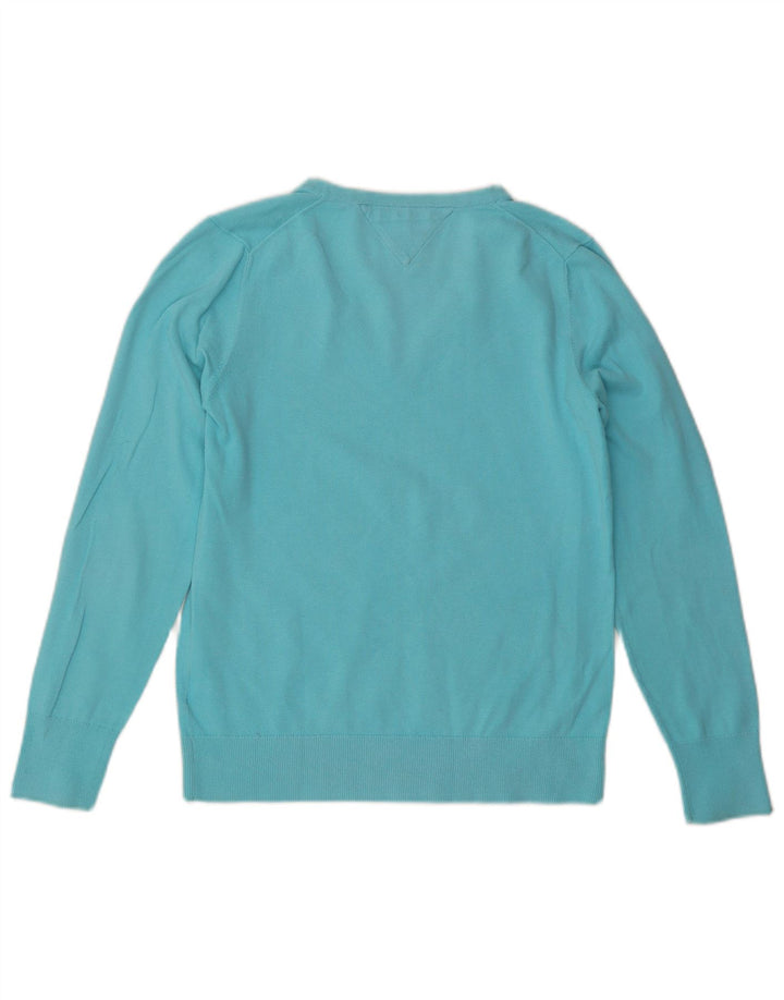 TOMMY HILFIGER Pull col en V pour femme UK 14 Large Bleu Coton