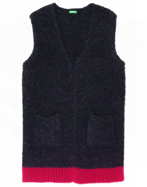 Benetton Cardigan long sans manches pour femme UK 14 Bleu marine moyen
