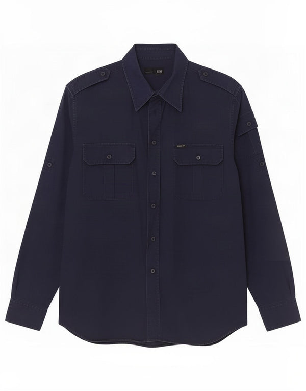 Gas Mens Military Shirt Medium Navy Blue Cotton