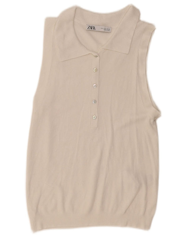 Zara Polo sans manches pour femme UK 10 Small Blanc Viscose