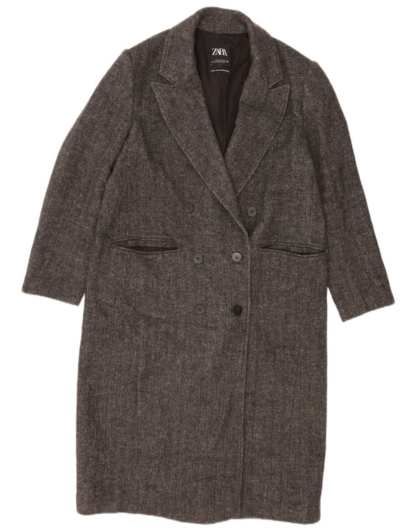 Zara Manteau croisé surdimensionné pour femme UK 10 Petit chevron gris