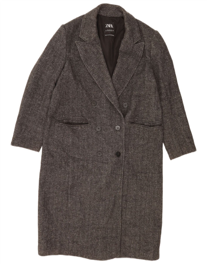 Zara Manteau croisé surdimensionné pour femme UK 10 Petit chevron gris