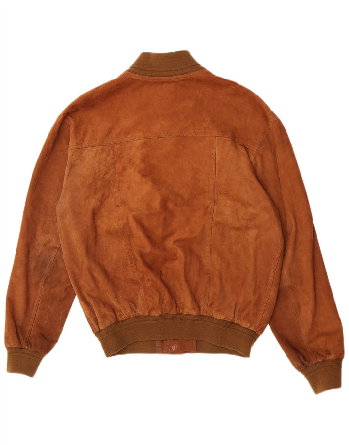 vintage Mens Suede Bomber Jacket IT 52 XL Cuir Marron Rétro