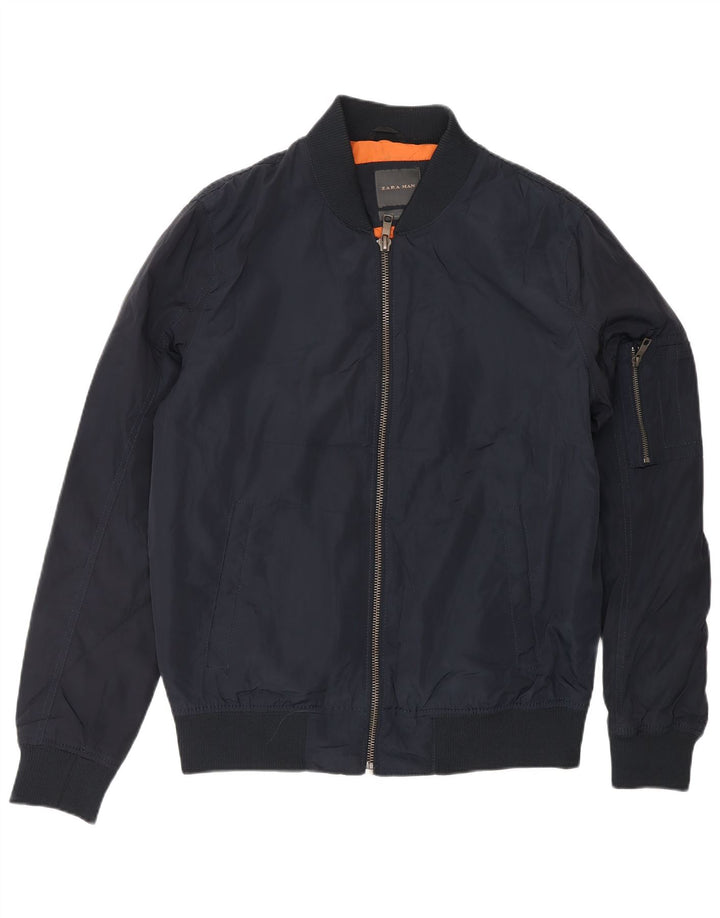 ZARA Veste Bomber Homme UK 40 Large Bleu Marine Polyester