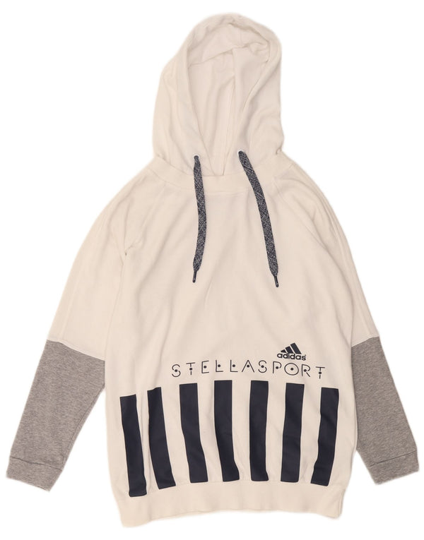 Adidas Pull à capuche surdimensionné graphique pour femme UK 8/10 Petit coton blanc