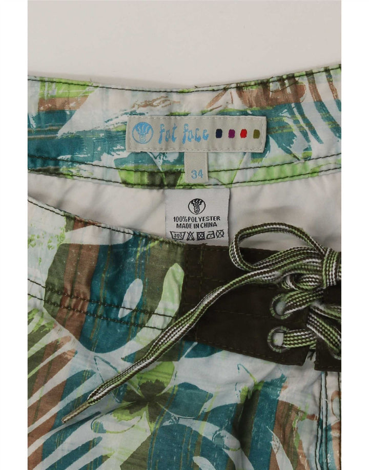 Fat Face Short de bain pour homme en polyester à motif floral vert