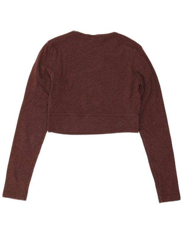 Adidas Femme Crop Sweatshirt Jumper UK 12/14 Coton Marron Moyen