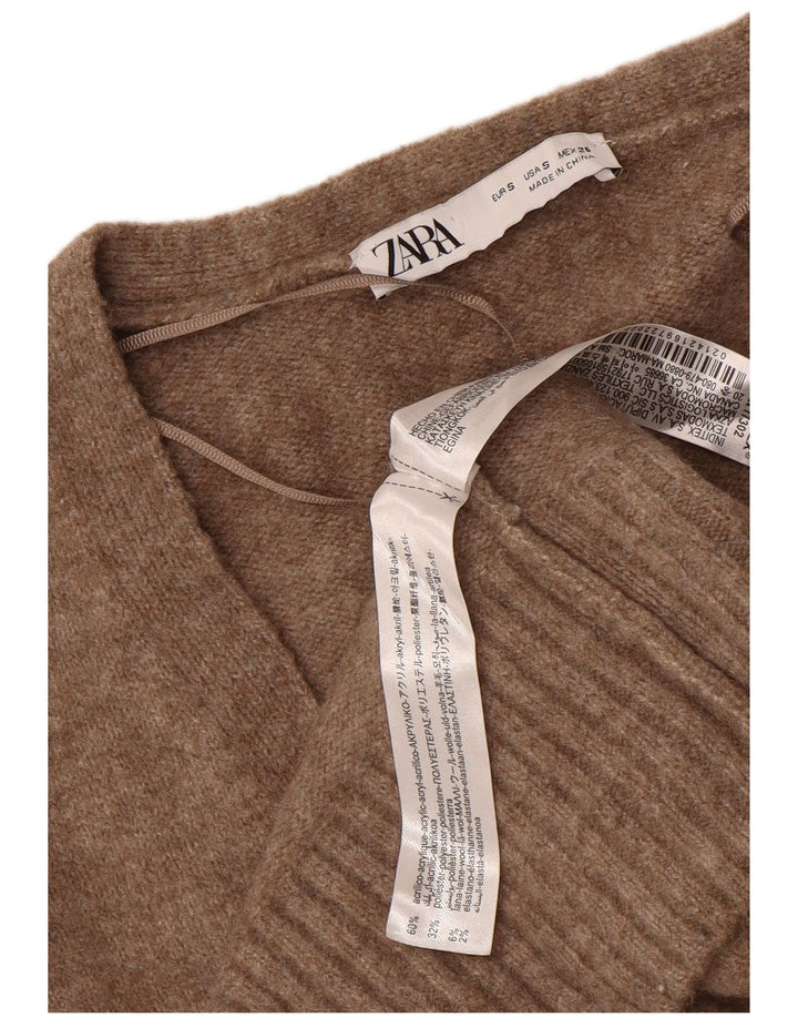 ZARA Womens Oversized Cardigan Sweater UK 10 Small Brown Acrylic