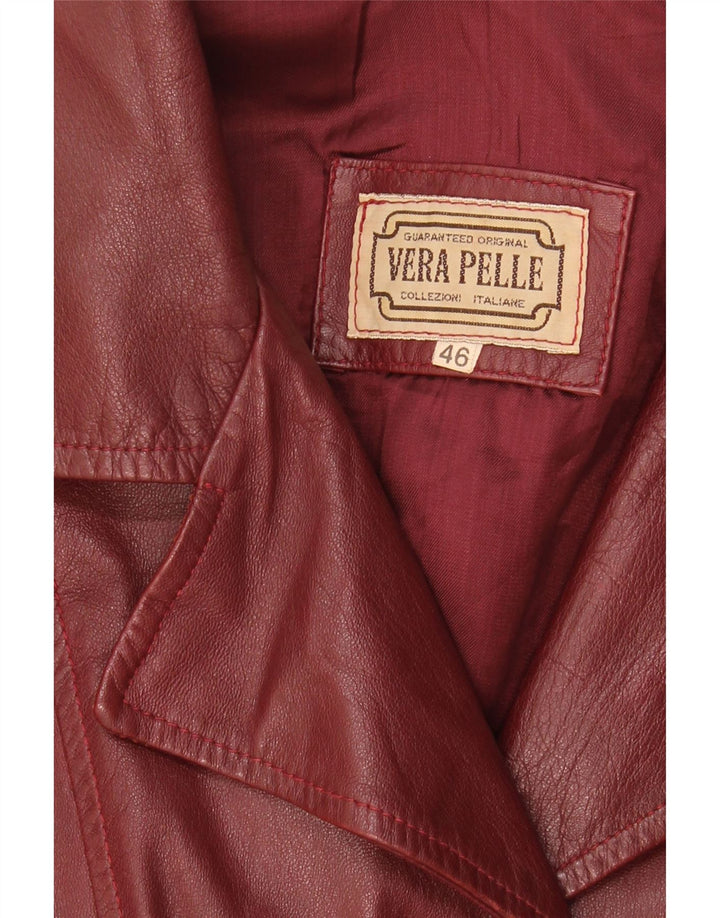 VINTAGE Womens Leather Jacket IT 46 Large Burgundy Leather