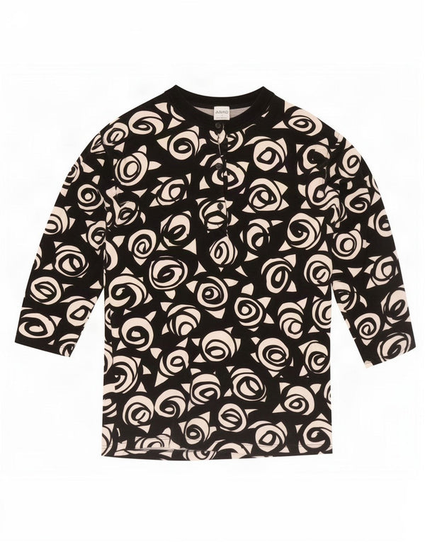 vintage Femme Top 3/4 Manches UK 10 Petit Noir Géométrique