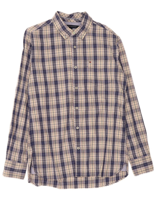 Tommy Hilfiger Mens Custom Fit Shirt Medium Blue Check Cotton