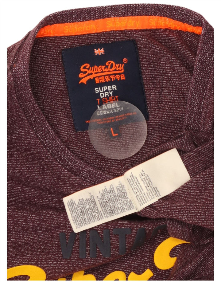 SUPERDRY T-shirt graphique pour hommes en coton à fines rayures bordeaux