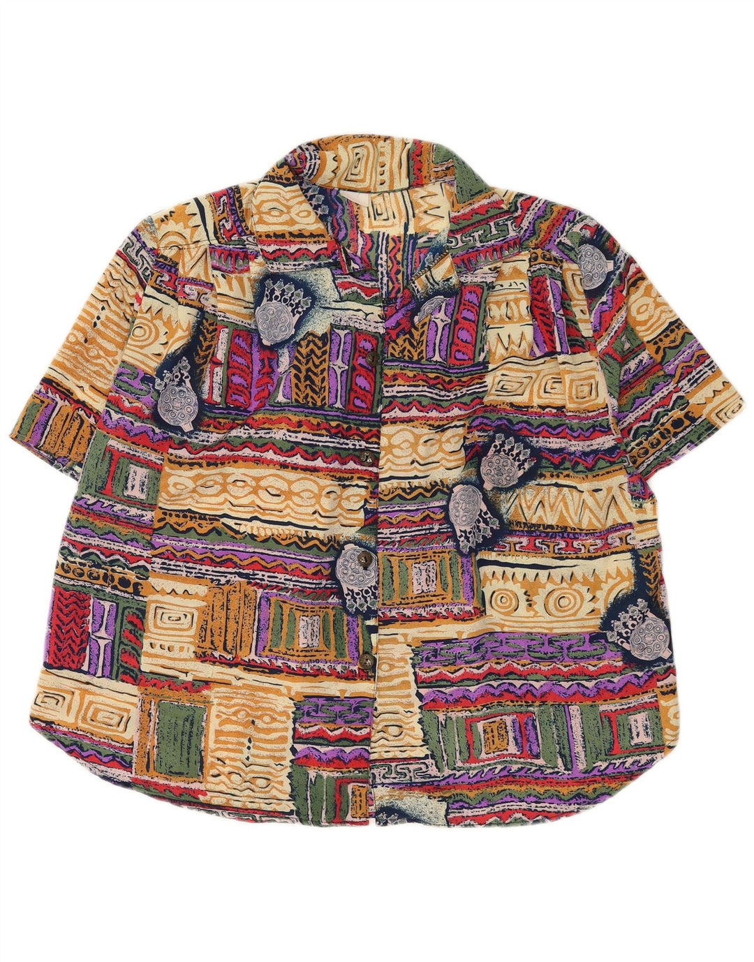 vintage Femmes Motif Abstrait Chemise Blouse UK 20 2XL Multicolore