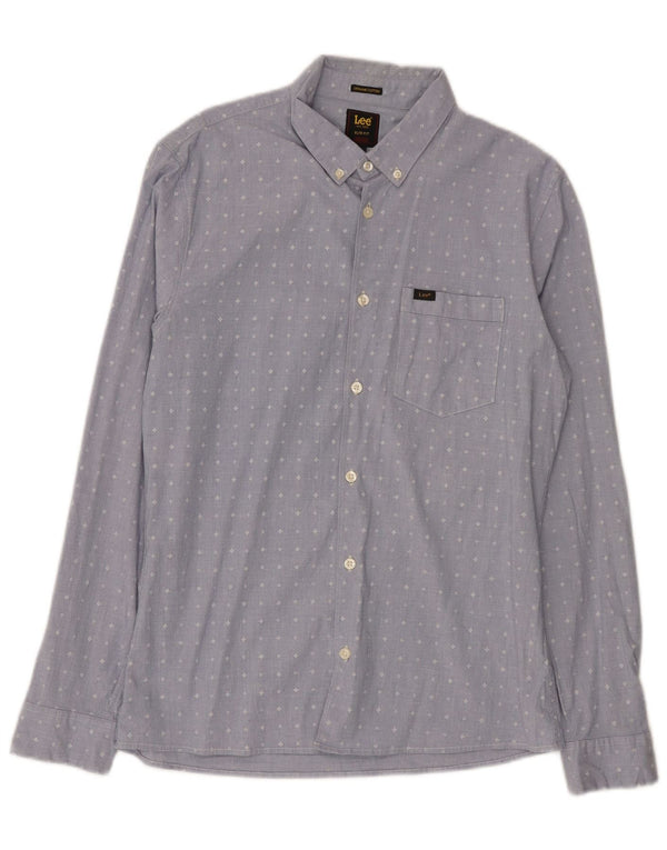 Lee Mens Slim Fit Shirt Medium Blue Geometric Cotton