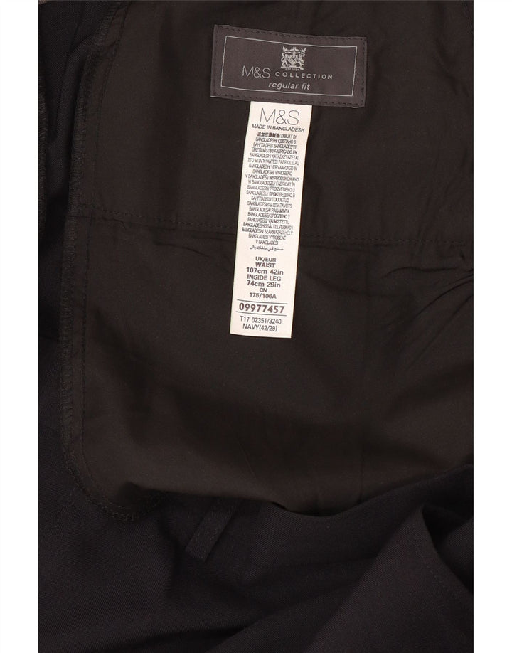 MARKS & SPENCER Pantalon de Costume Coupe Regular Homme W42 L29 Bleu Marine Polyester