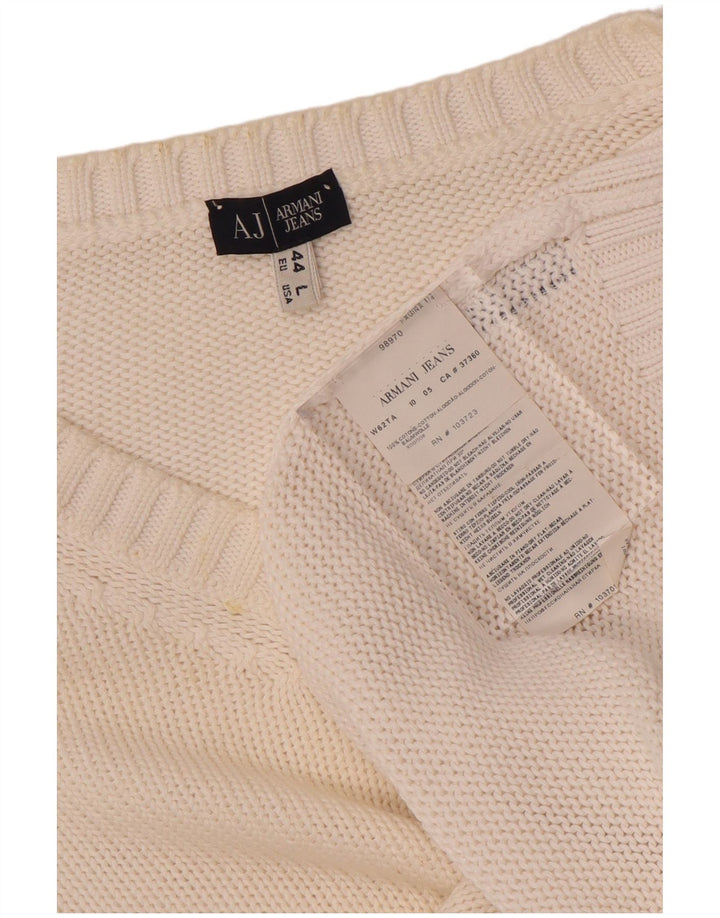 ARMANI JEANS Pull col en V pour femme UK 16 Grand coton blanc