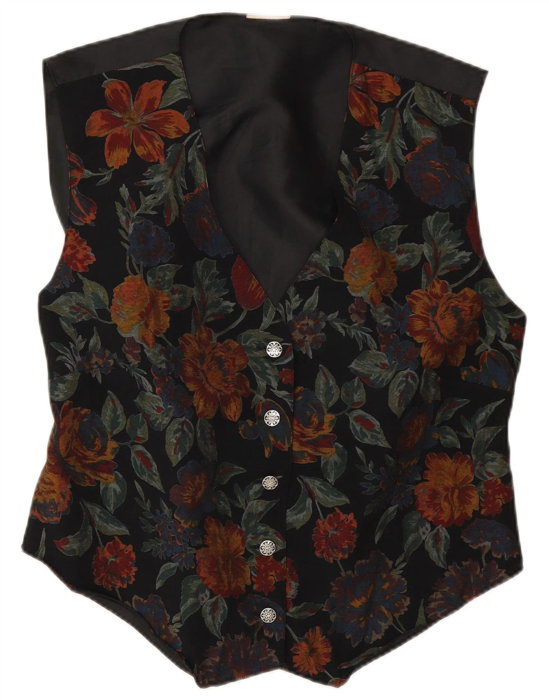 gilet femme vintage UK 16 Grand Noir Floral