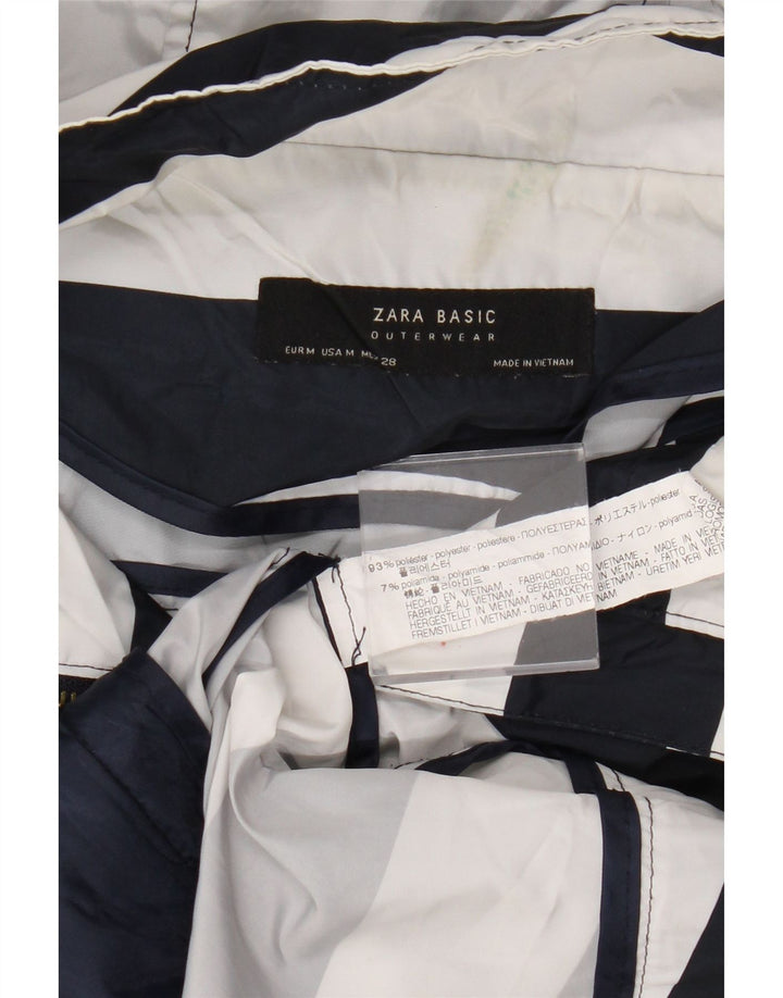 Zara Veste de pluie à capuche pour femme UK 14 Polyester rayé bleu marine moyen