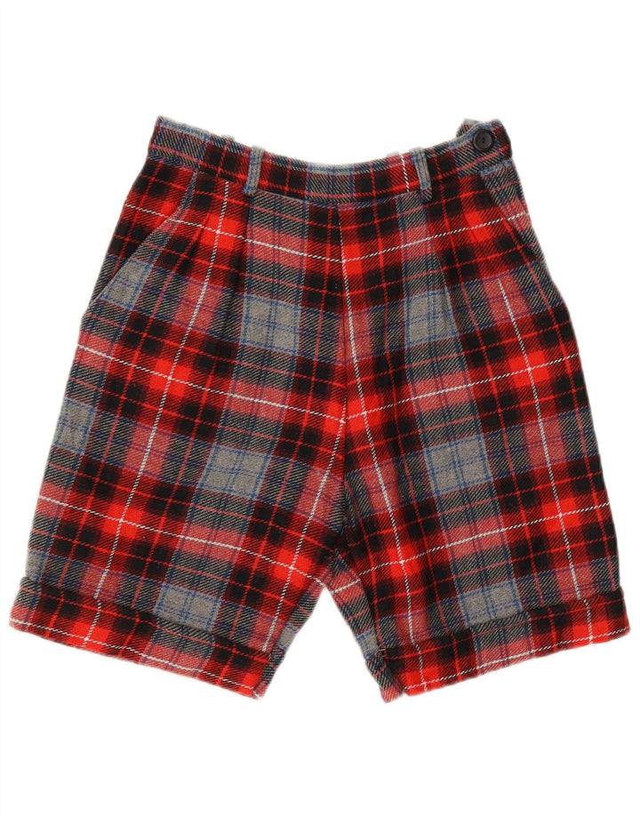 VINTAGE Short Chino Taille Haute Femme IT 42 Moyen W28 Laine à Carreaux Rouge
