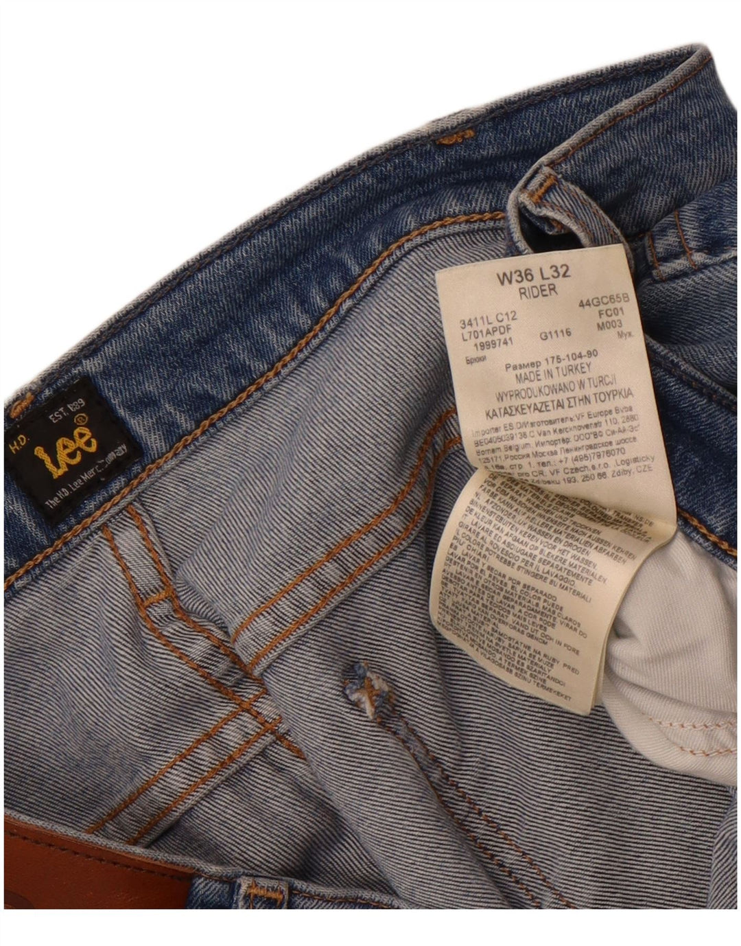 Lee Jean Droit Rider Homme W36 L32 Bleu Coton