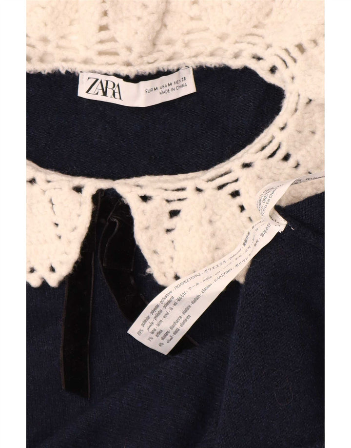 Zara Womens Knit Crop Top UK 12 Polyester Bleu Marine Moyen