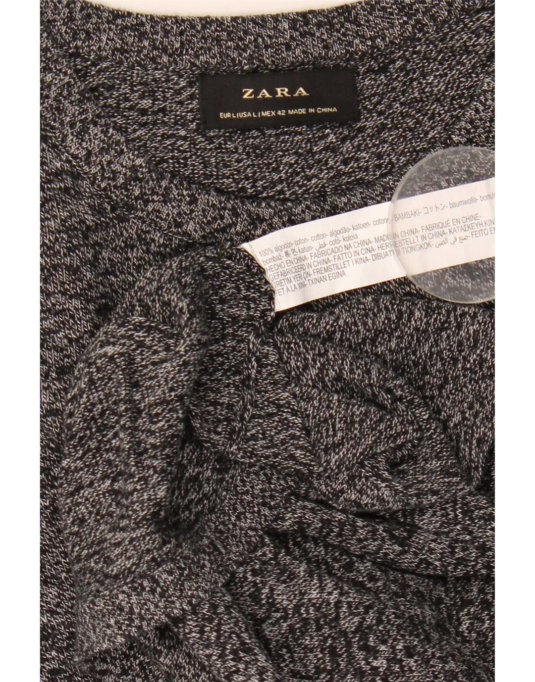 Zara Pull à col rond pour homme en coton moucheté gris grand