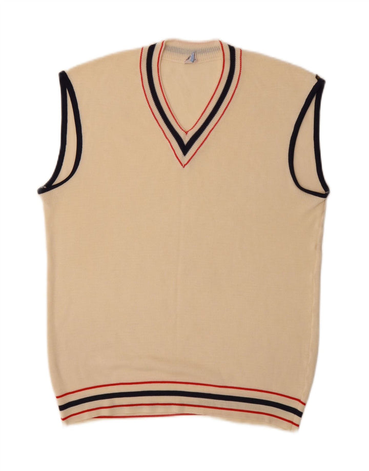 vintage Mens Vest Débardeur Petit Acrylique Beige