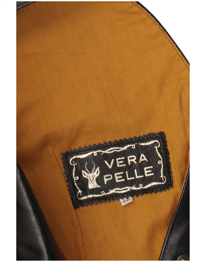 VINTAGE Gilet en cuir femme IT 46 Grand cuir noir