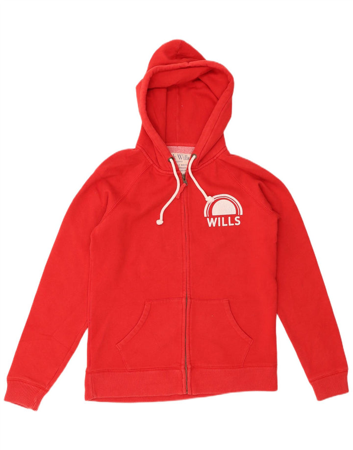 Jack Wills Pull à capuche zippé graphique pour femme UK 14 Grand coton rouge