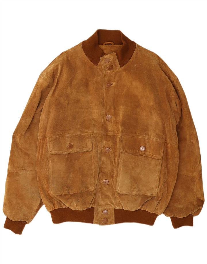 John Monroe Veste bomber en daim pour homme UK 40 Grand cuir marron