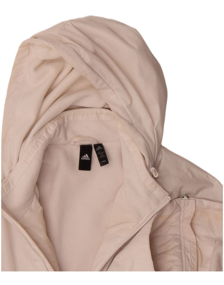 ADIDAS Womens Hooded Windbreaker Coat UK 14 Medium White Colourblock