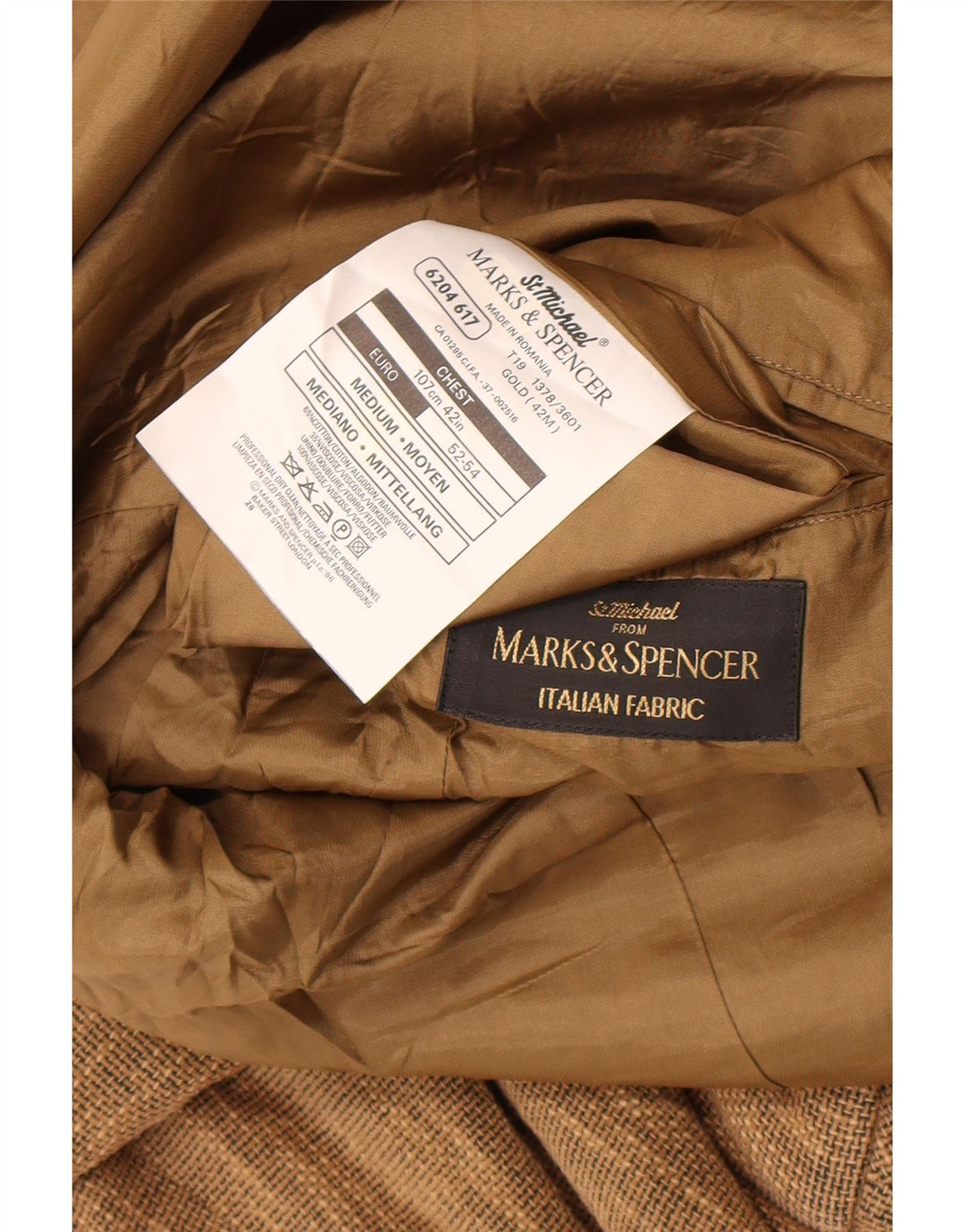 Marks & Spencer Veste blazer à 3 boutons pour homme UK 38 Marron moyen moucheté