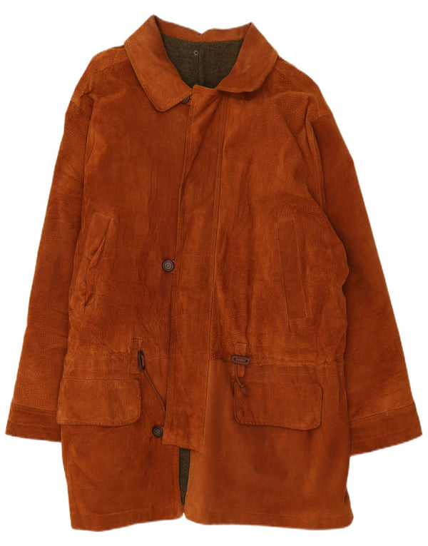 vintage Mens Suede Overcoat UK 44 2XL Marron