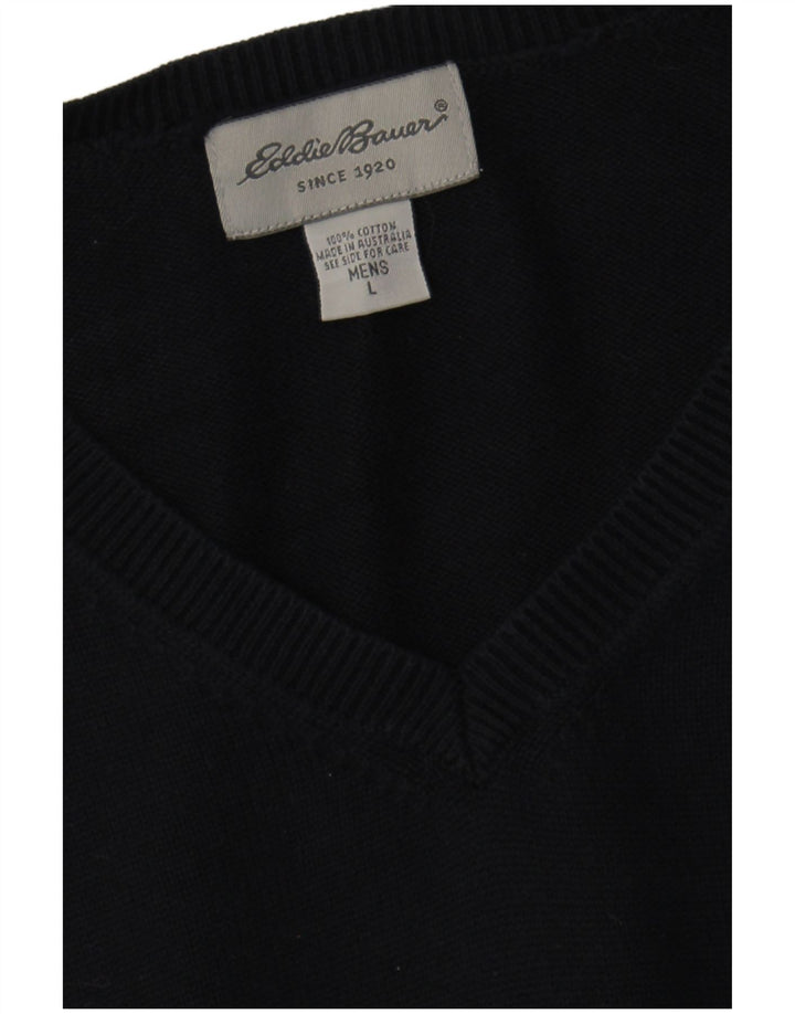 EDDIE BAUER Pull col V pour homme en coton bleu marine Taille L