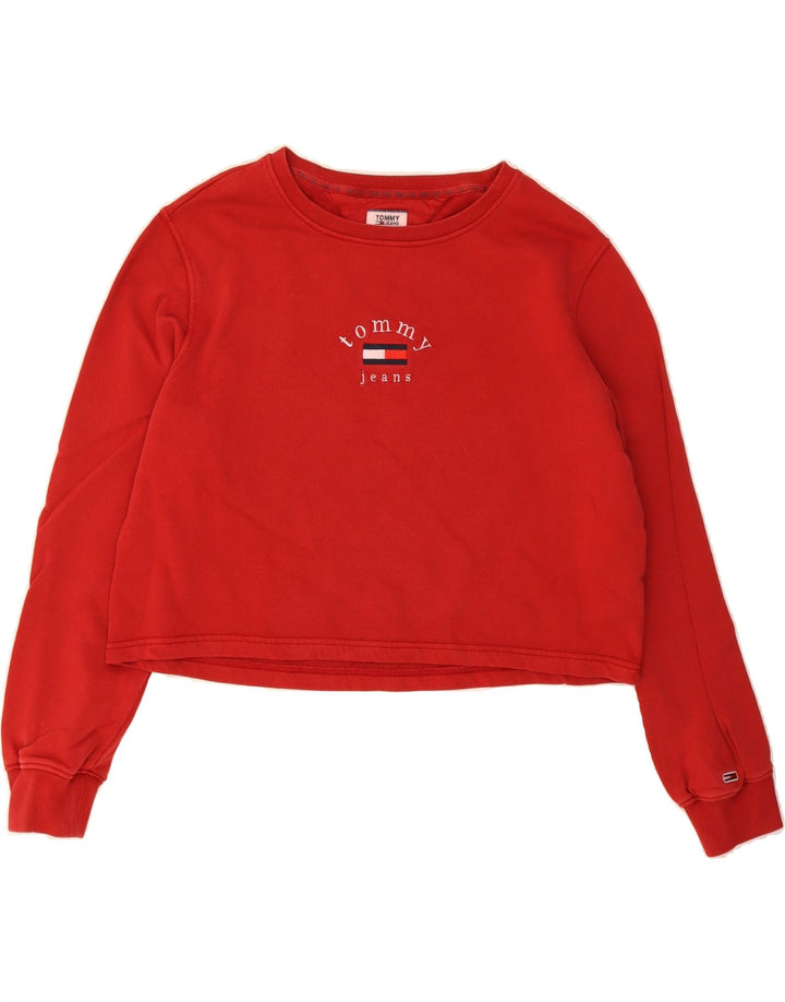 TOMMY HILFIGER Womens Oversized Graphic Sweatshirt Jumper UK 14 Medium Red Vintage Tommy Hilfiger and Second-Hand Tommy Hilfiger from Messina Hembry 