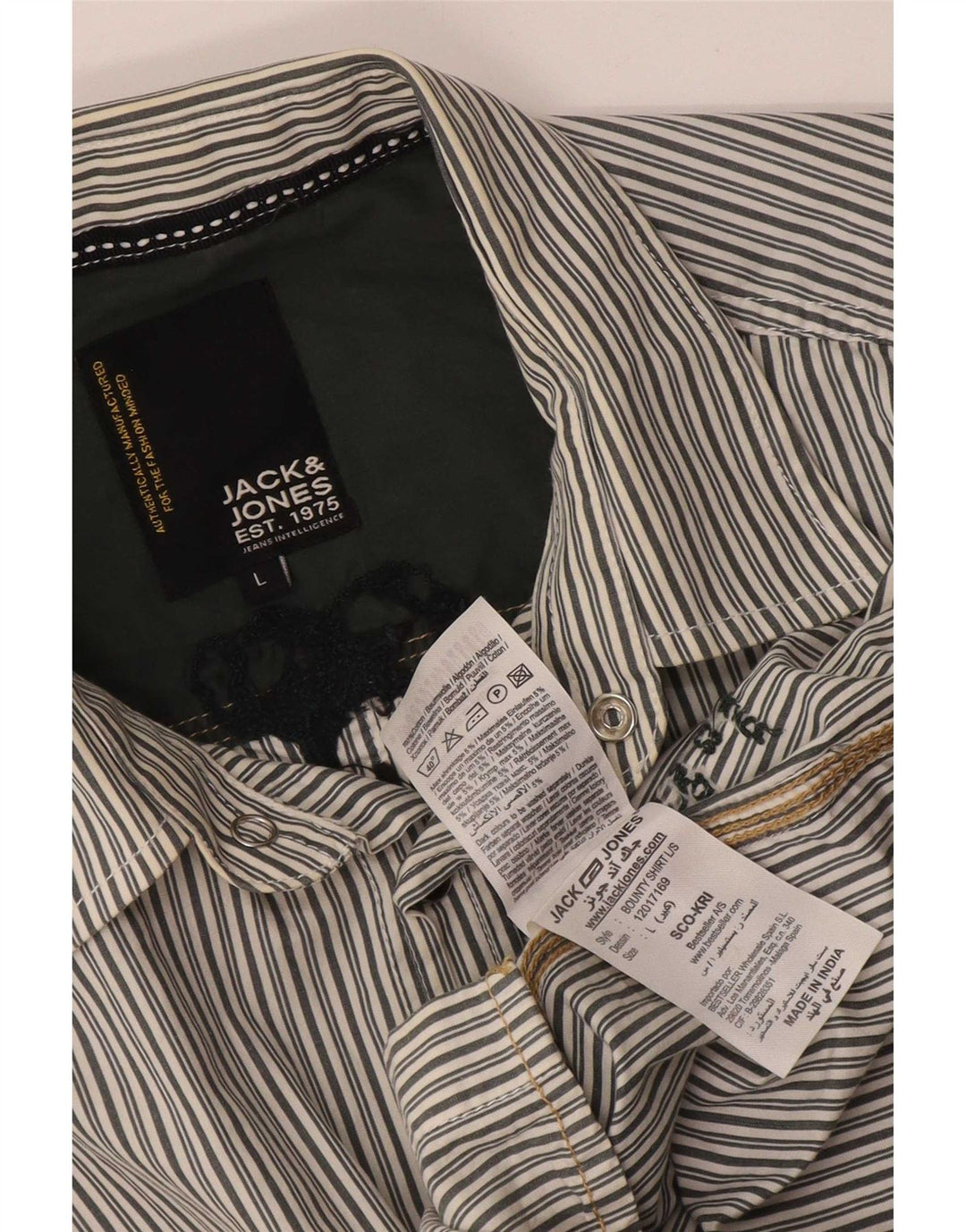 Jack & Jones Chemise Graphique Large Gris Rayé Coton