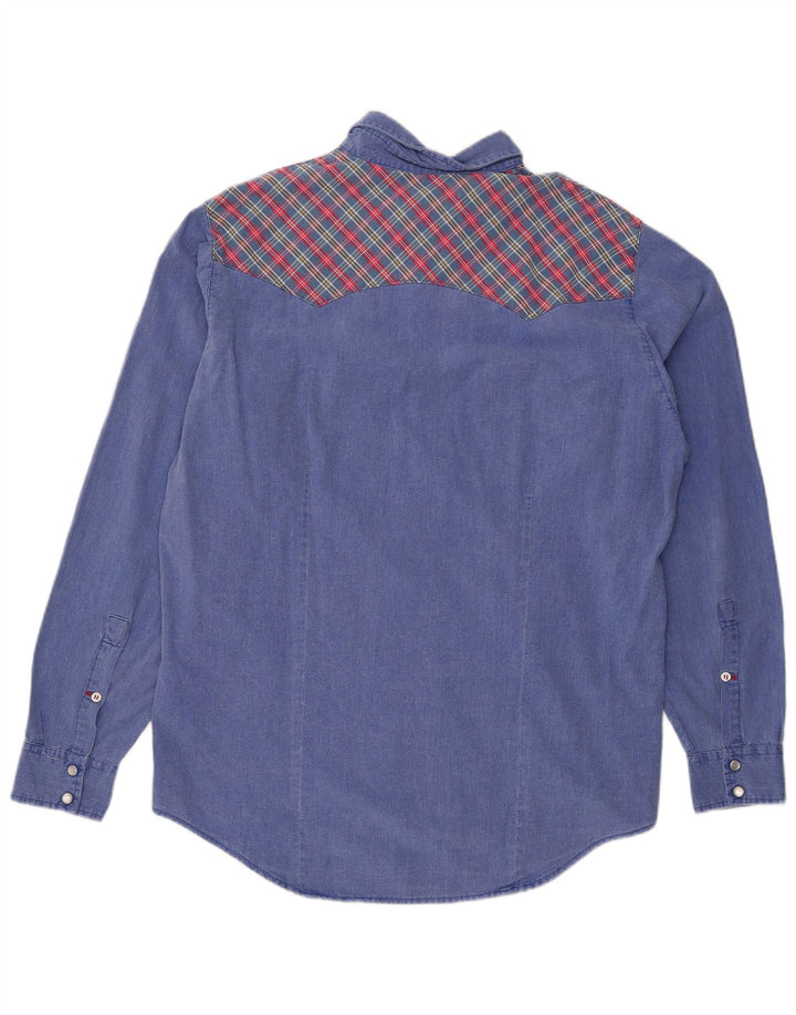 Cocoa Chemise en jean pour homme en coton à carreaux bleus