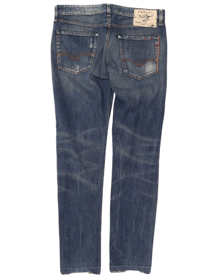 Replay Jean slim effet vieilli W34 L34 bleu coton pour homme