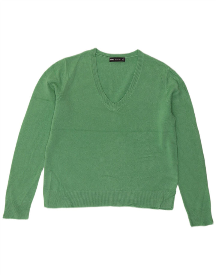 Marks & Spencer Pull col en V pour femme UK 14 Large Vert