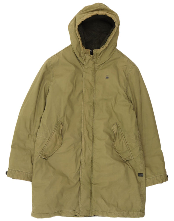 G-Star Mens Hooded Sherpa Parka Jacket UK 40 Large Khaki Cotton