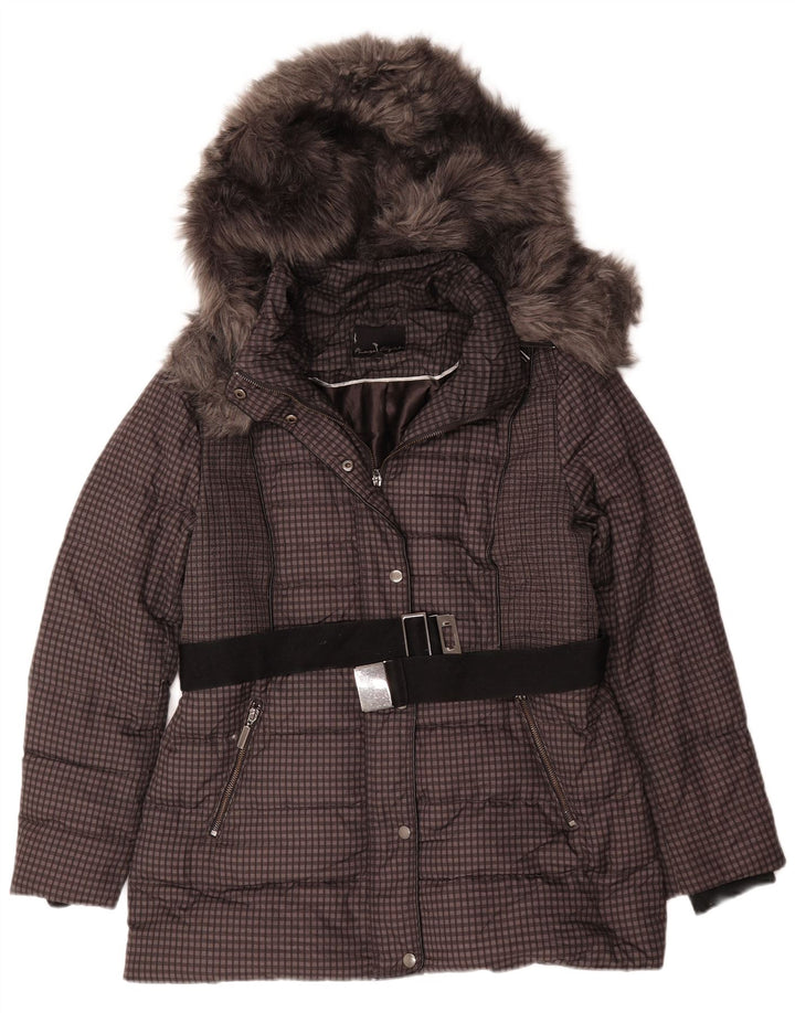 Phase Eight Veste matelassée à capuche pour femme UK 16 Large Marron à carreaux Polyester