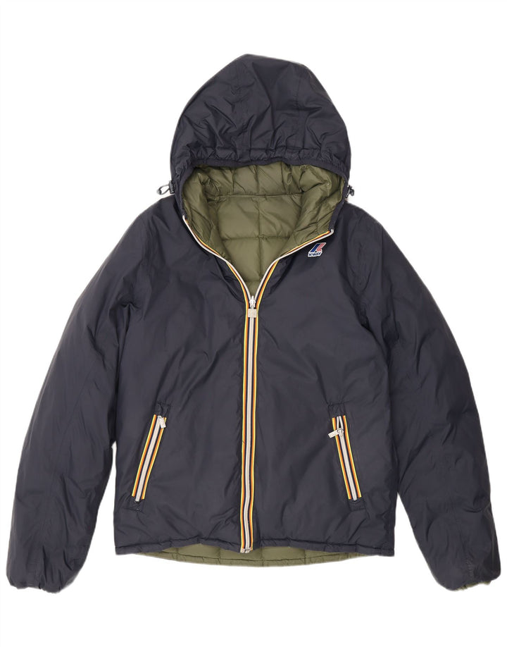 K-Way Veste matelassée réversible à capuche pour femme UK 14 Bleu marine moyen