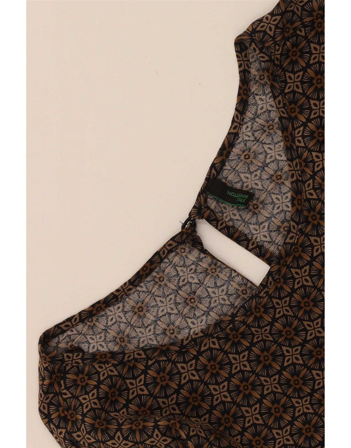 Benetton Haut chemisier à motif abstrait pour femme UK 44 Large Marron Géométrique